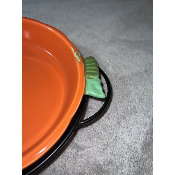 Vintage Avon China Orange PUMPKIN Pie Plate Baking Dish with Serving Stand - Picture 3 of 10